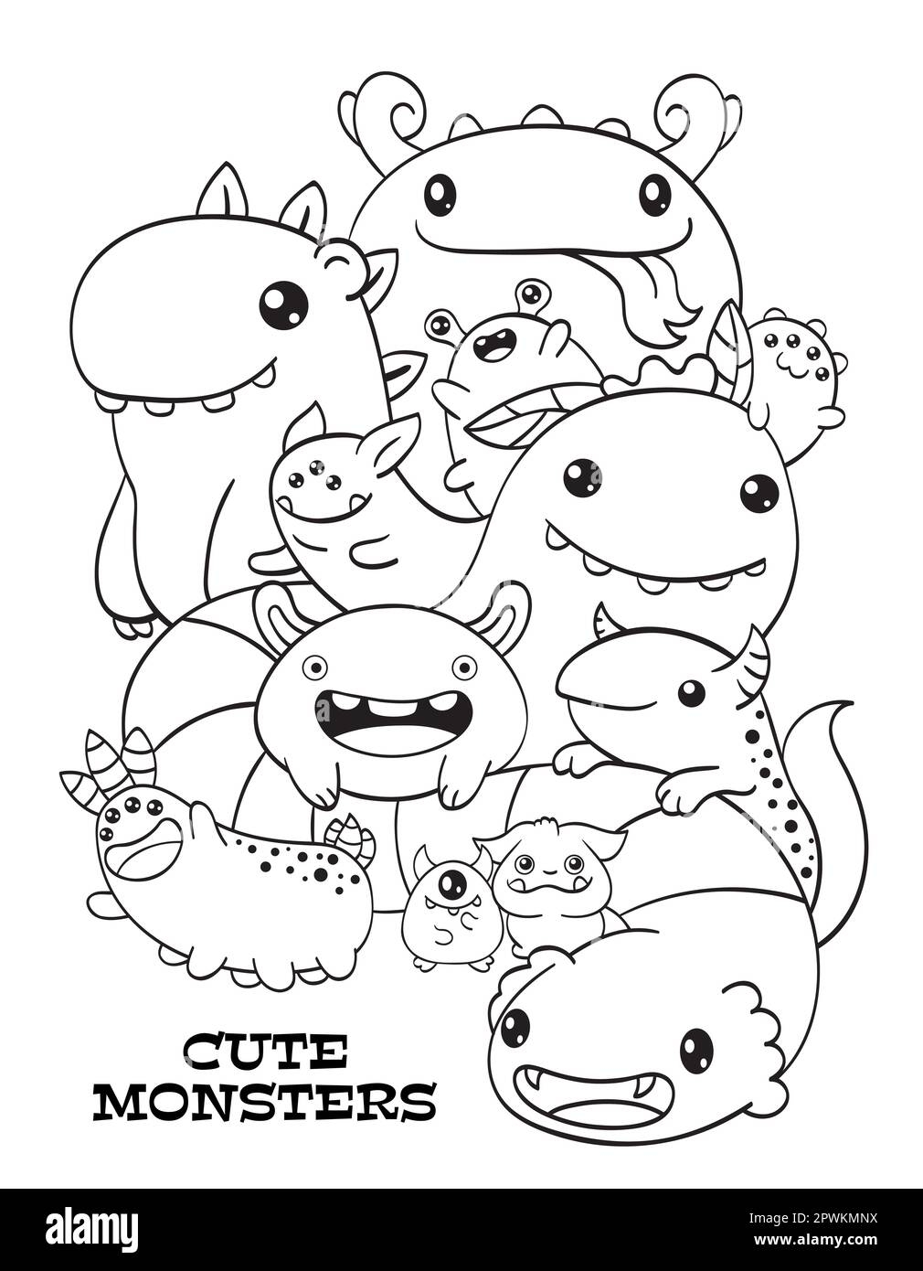 Black And White Pattern With Aliens For Coloring Cute Monsters Friends Coloring Page With Fantasy Characters For Children And Adults Coloring Book Stock Photo Alamy