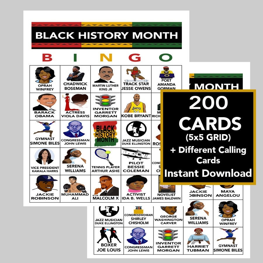 Black History Month Bingo Black History Games Black History Trivia School Activity Group Activity Instant Download 200 Different Cards Etsy