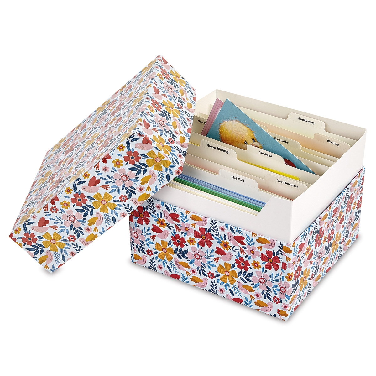 Blossom Top Greeting Card Organizer Box And Labels Colorful Images