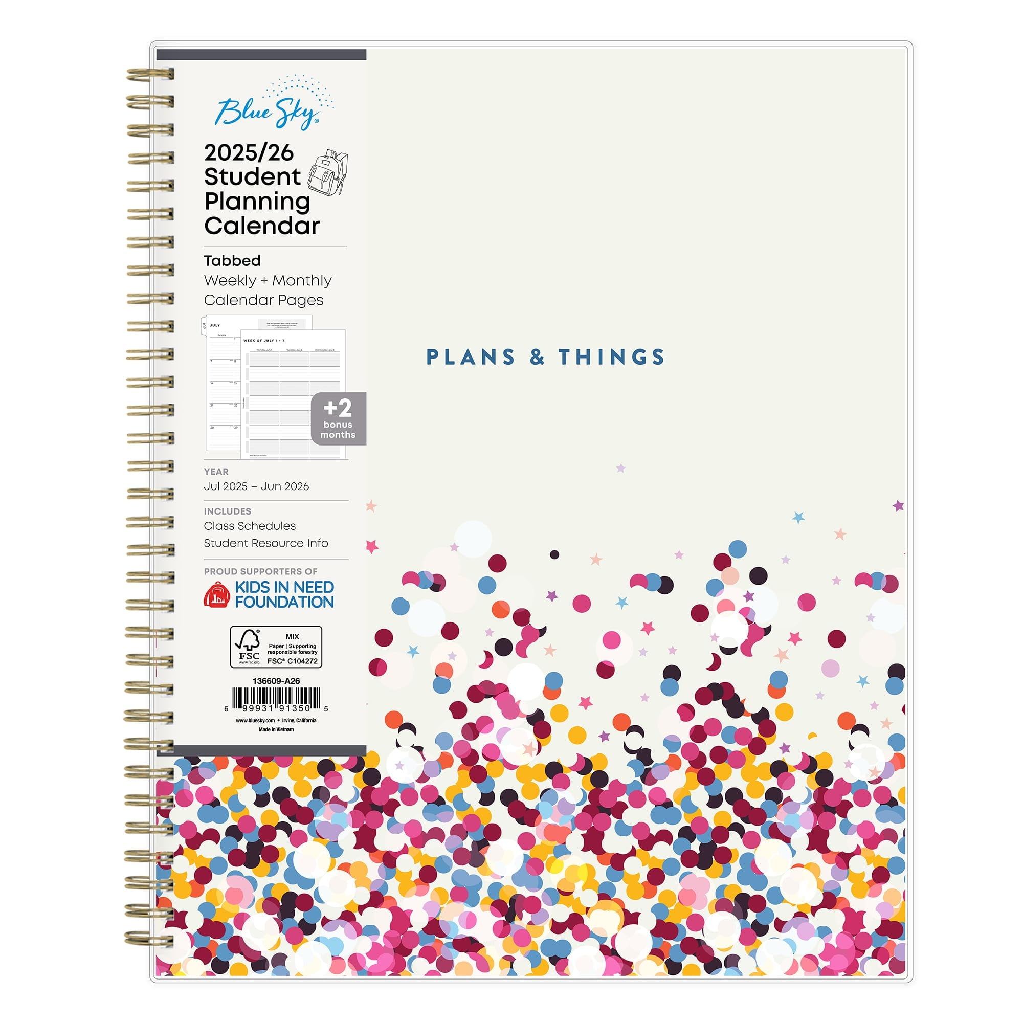 Blue Sky 2025 2026 Weekly And Monthly Academic Year Student Planner Calendar July 2025 June 2026 8 5 X 11 Flexible Cover Wirebound Laminated Tabs Storage Pocket Star Confetti Bright Walmart