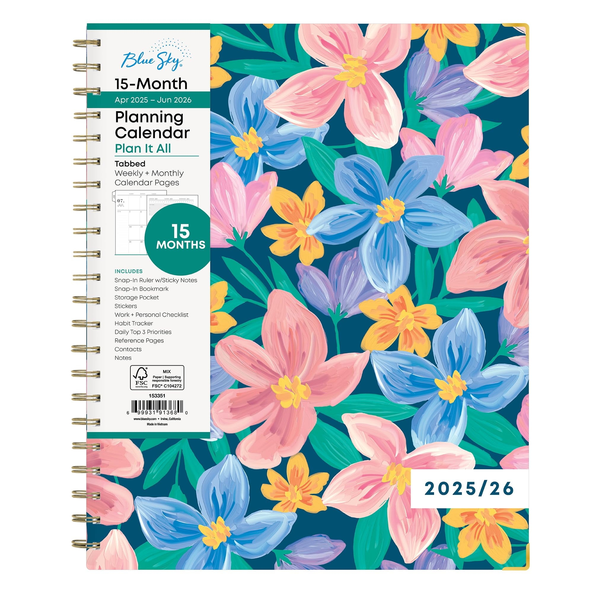Blue Sky 2025 2026 Weekly And Monthly Academic Year Student Planner Calendar July 2025 June 2026 8 5 X 11 Flexible Cover Wirebound Laminated Tabs Storage Pocket Star Confetti Bright Walmart