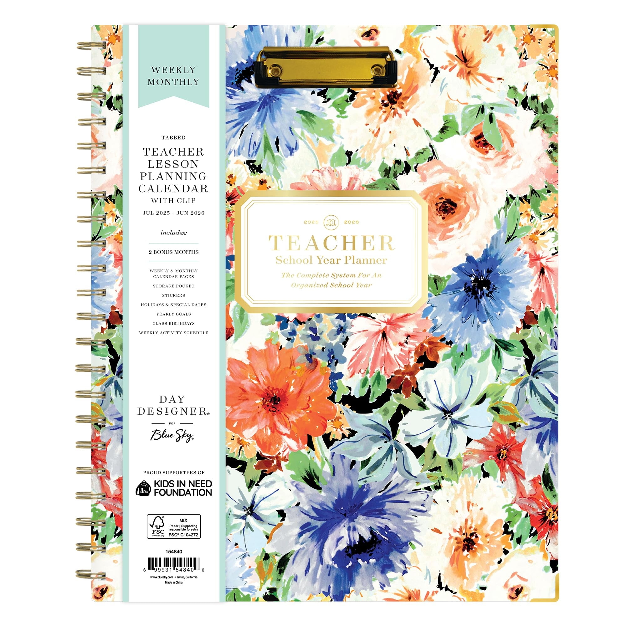 Blue Sky Day Designer 2025 2026 Academic Year Weekly And Monthly Teacher Lesson Planner July 2025 June 2026 12 Month 8 5 X 11 Hard Cover W Clip Storage Pocket Stickers Celebration Floral Walmart