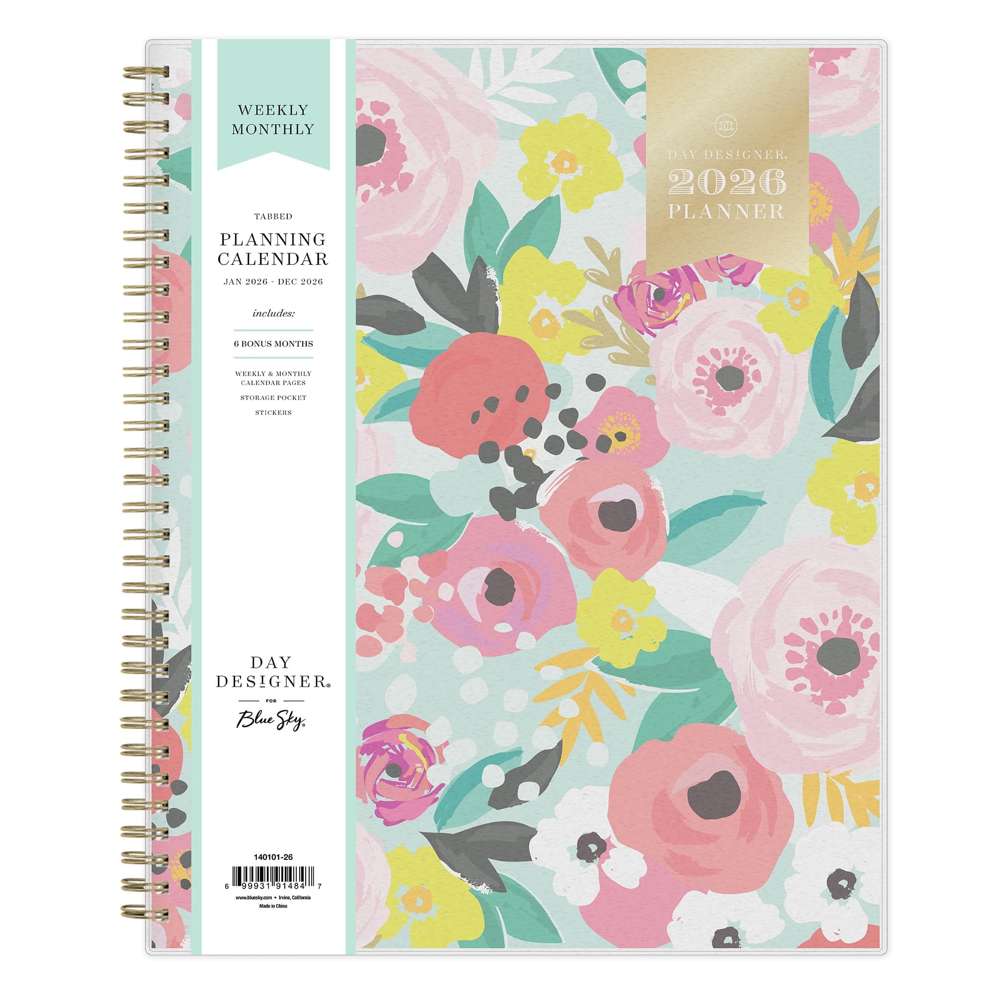 Blue Sky Day Designer 2026 Weekly And Monthly Planner Calendar January 2026 December 2026 8 5 X 11 Flexible Cover Durable Twin Wire Binding Storage Pocket Stickers Secret Garden Mint Walmart