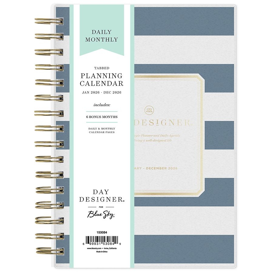 Blue Sky Day Designer Tabbed Planning Calender Rugby Stripe Walgreens