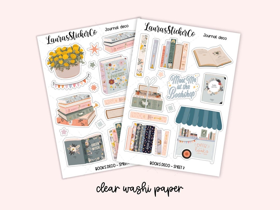 Book Lover Stickers Bookish Deco Clear Washi Paper Stickers Journaling Stickers For The Hobonichi Cousin Etsy