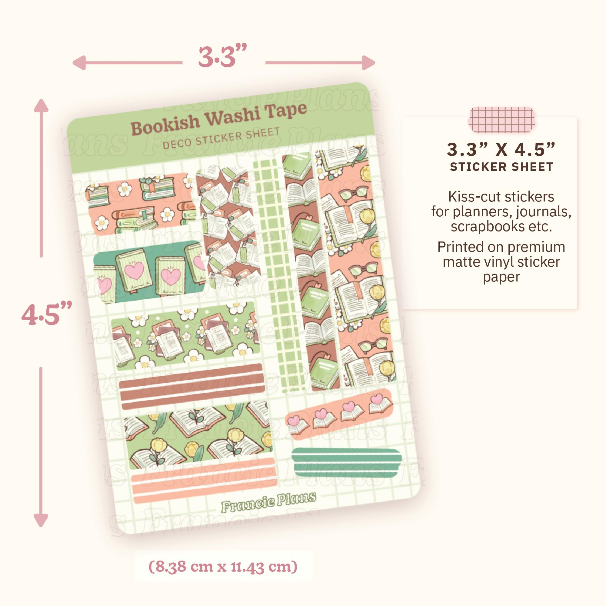 Bookish Washi Tape Sticker Sheet Stickers For Planners Journals Etsy