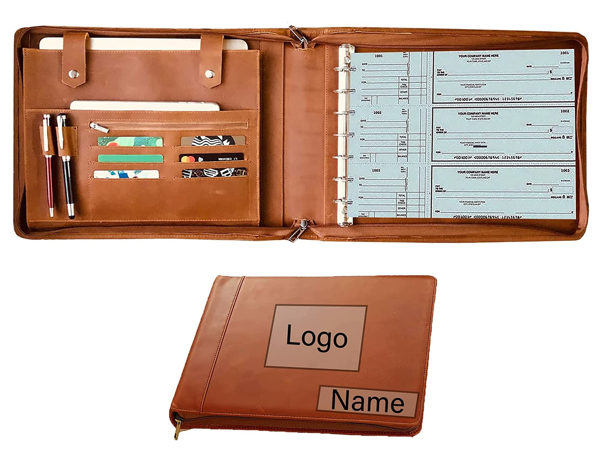 Business Checkbook Binder SUNEE Zippered Checkbook Binder 7 Ring PU Leather Organizer For Business Checks Holds 600 Zipper Binder