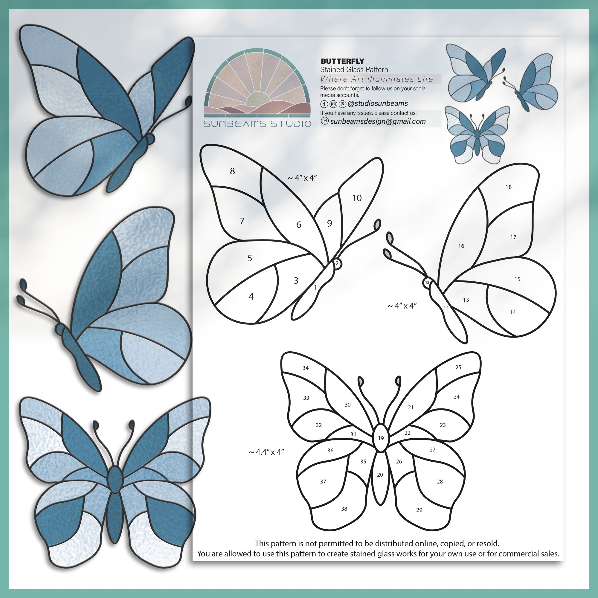 Butterfly Stained Glass Pattern Modern Suncatcher DIY PDF JPEG Etsy