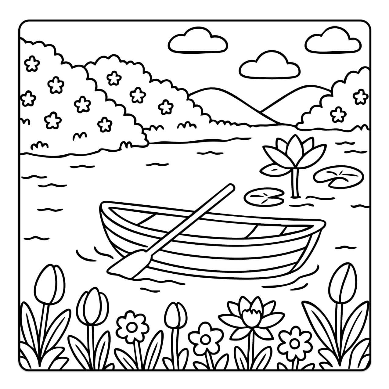 Calm Lake Relaxing Printable Scene BlushColoring