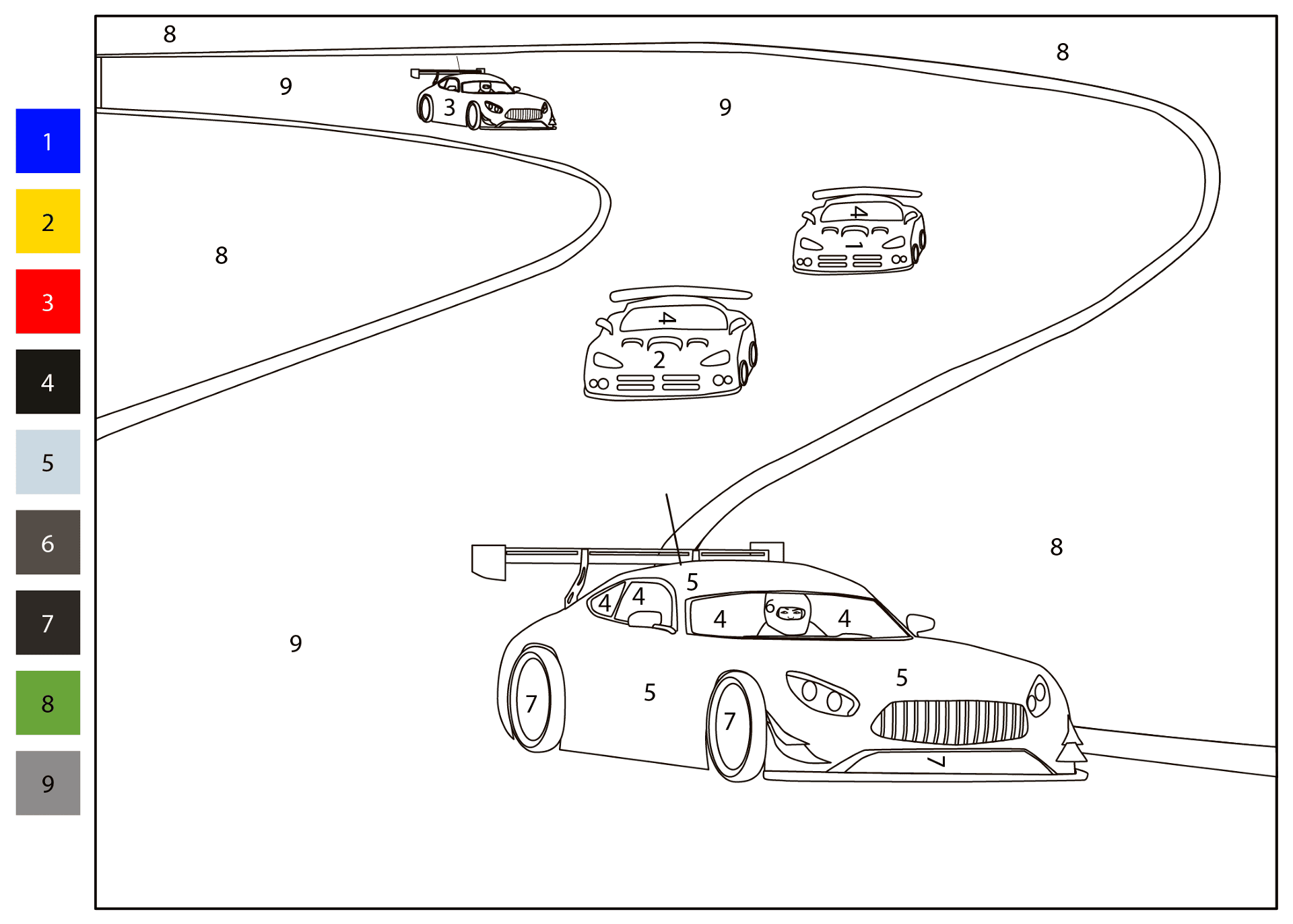 Car Racing Color By Number Coloring Page Free Printable