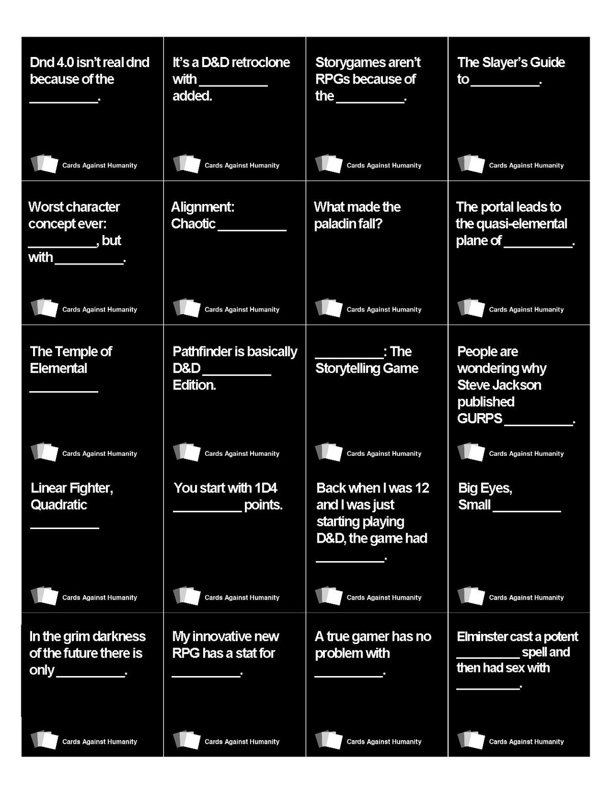 Cards Against Humanity 1d6chan
