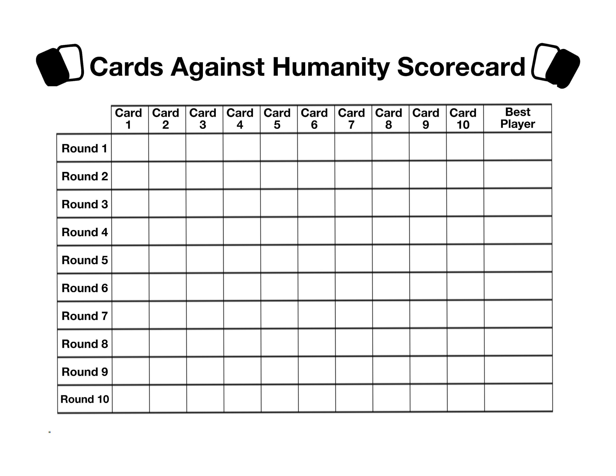 Cards Against Humanity Scorecard Printable 4 Per Sheet Digital File Letter Size Instant Download DIY Printable File For Game Etsy