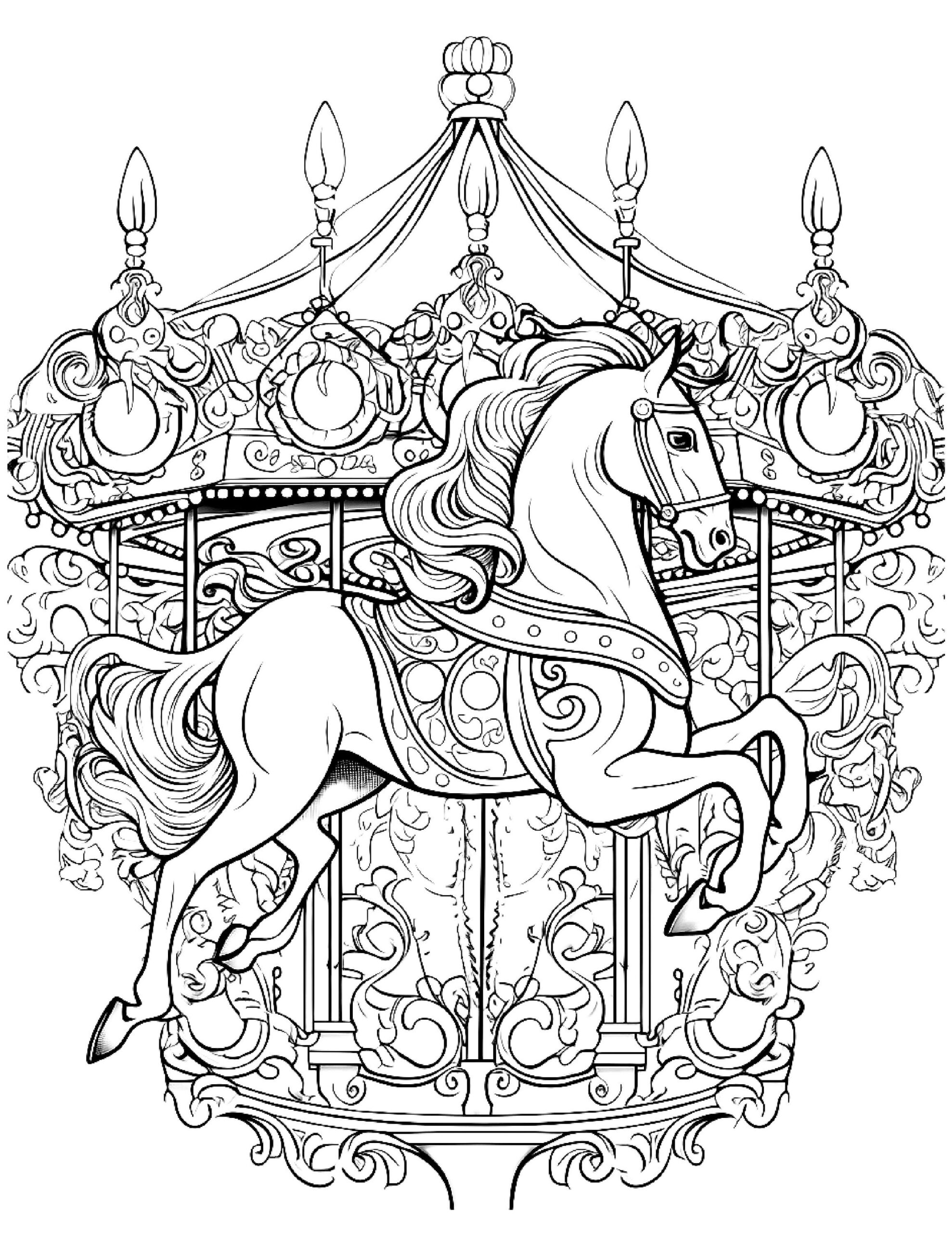 Carousel Horse Coloring Pages 5 Printable Designs digital Download Etsy