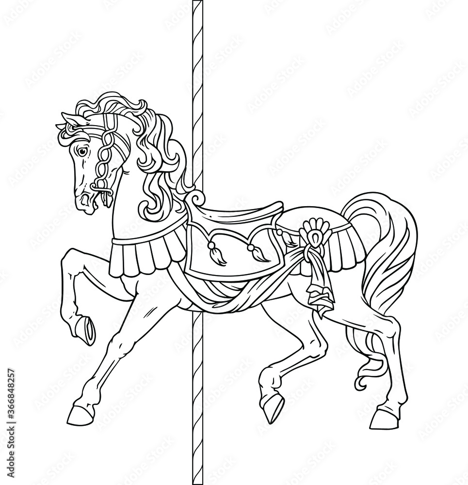 Carousel Horse Merry Go Round Horse French Carousel Vector Illustration Of Carousel Horse On Carnival Ride Coloring Book Coloring Page Stock Vector Adobe Stock
