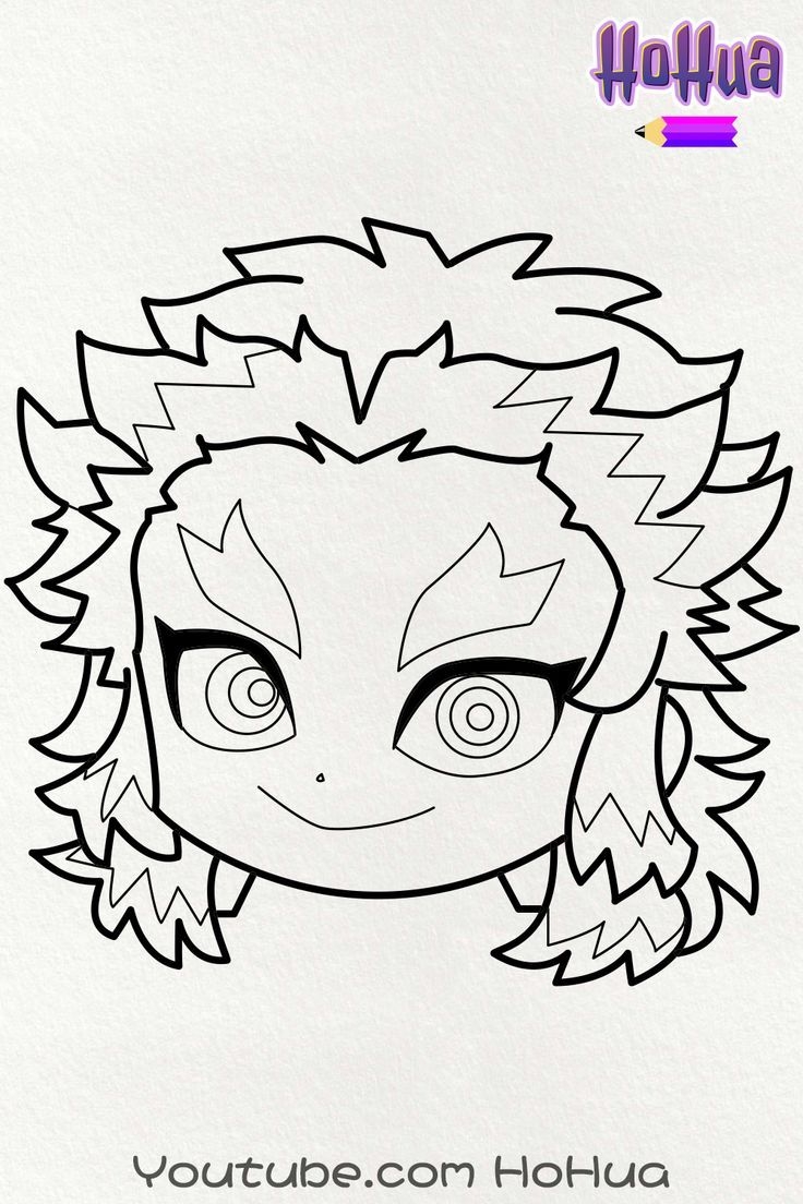 Chibi Kyojuro Rengoku From Demon Slayer Kimetsu No Yaiba Line Art Coloring Page By HoHua