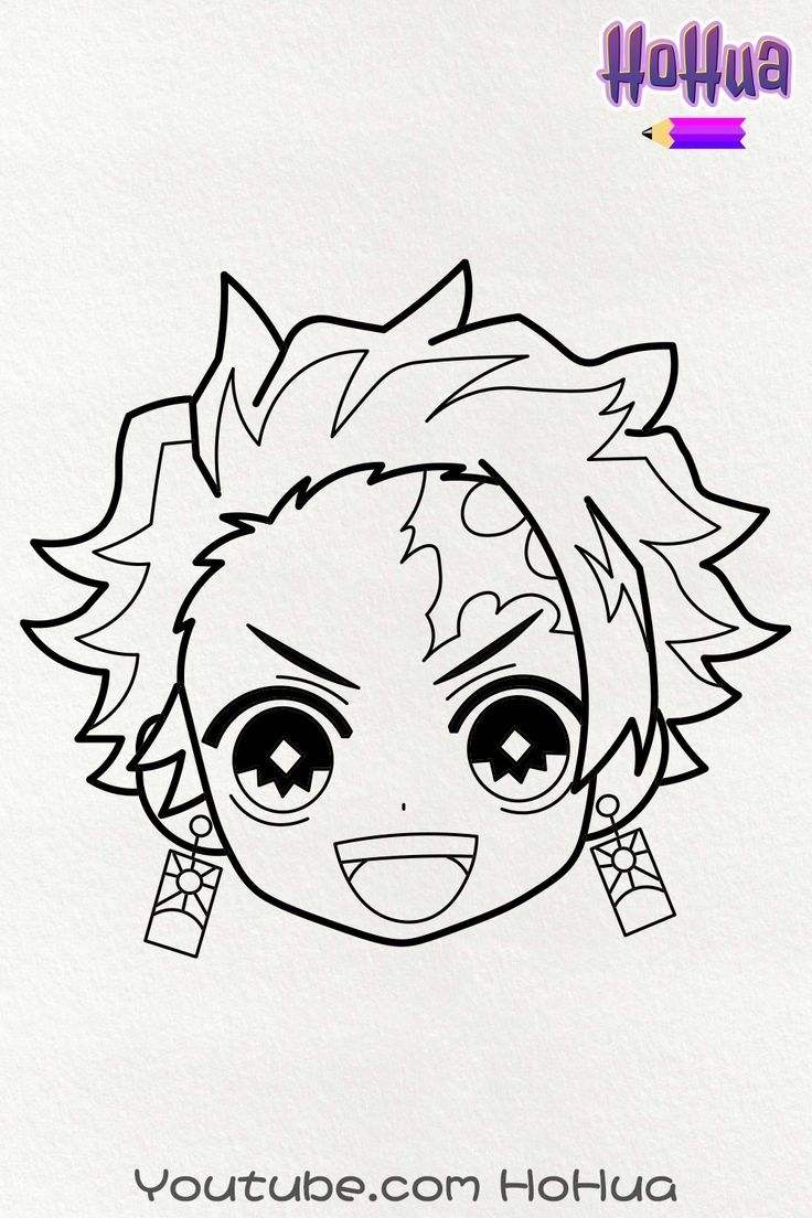 Chibi Tanjiro Kamado From Demon Slayer Line Art Coloring Page By HoHua