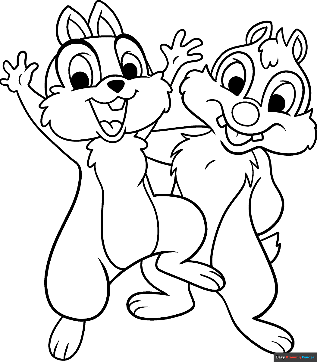 Chip And Dale Coloring Page Easy Drawing Guides
