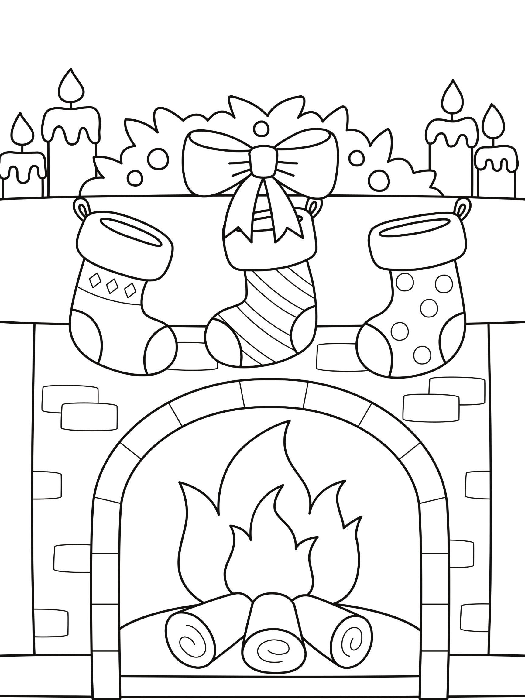 Christmas Fireplace Coloring Page Etsy