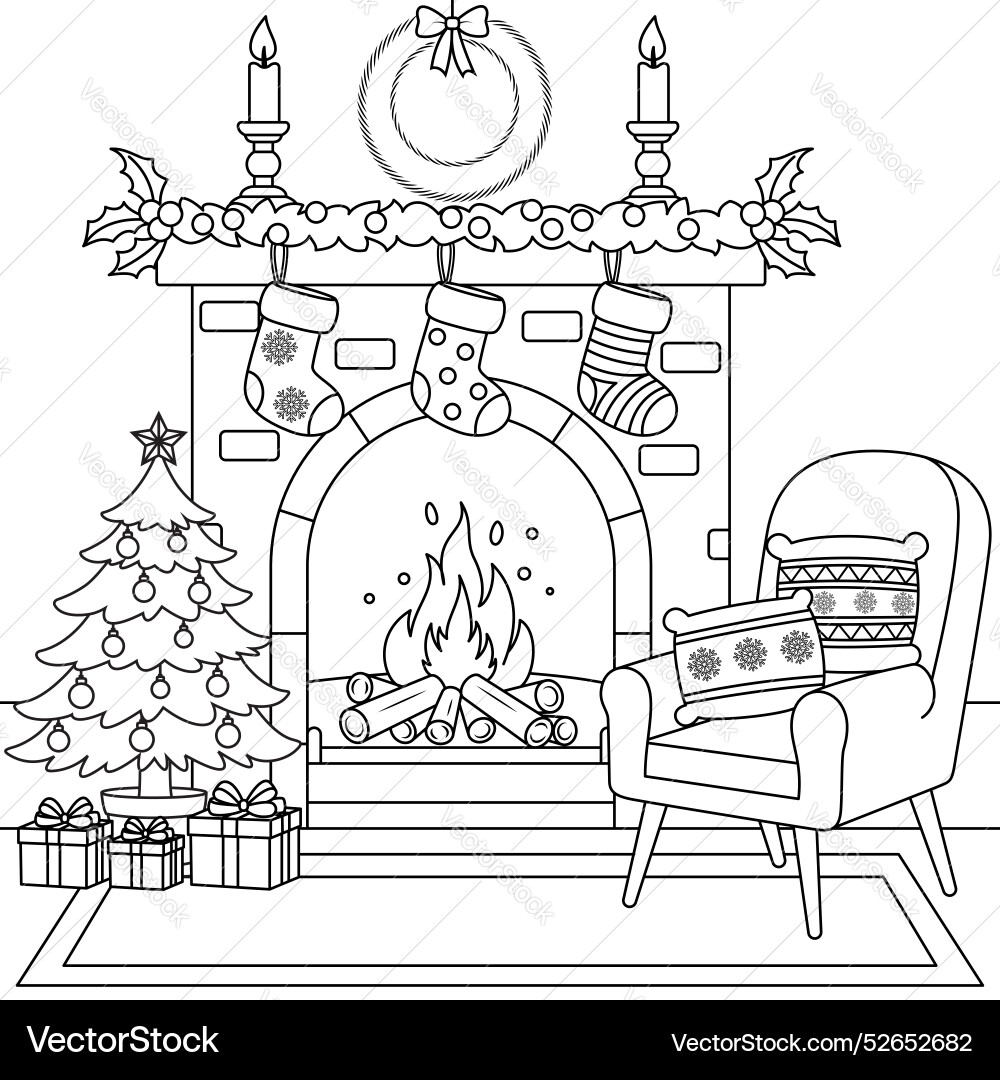 coloring page of a fireplace
