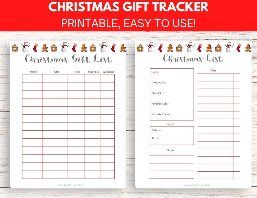 Christmas Gift List Printable Fillable Editable PDF Christmas Planner Printable Christmas Gift Tracker Template Etsy