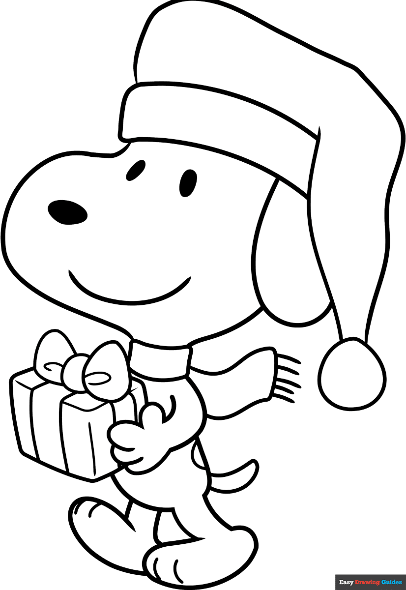 Christmas Snoopy Coloring Page Easy Drawing Guides