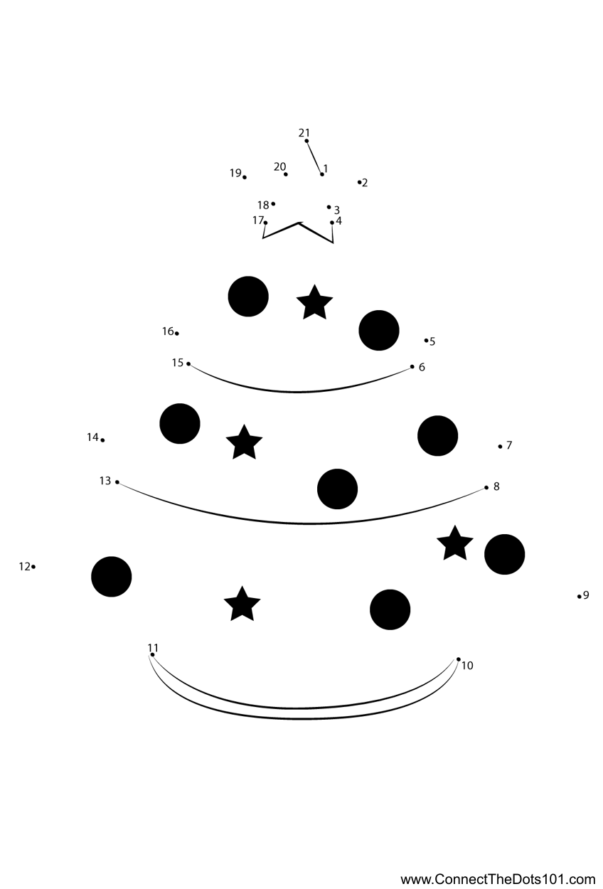 Christmas Tree Simple Dot To Dot Printable Worksheet Connect The Dots