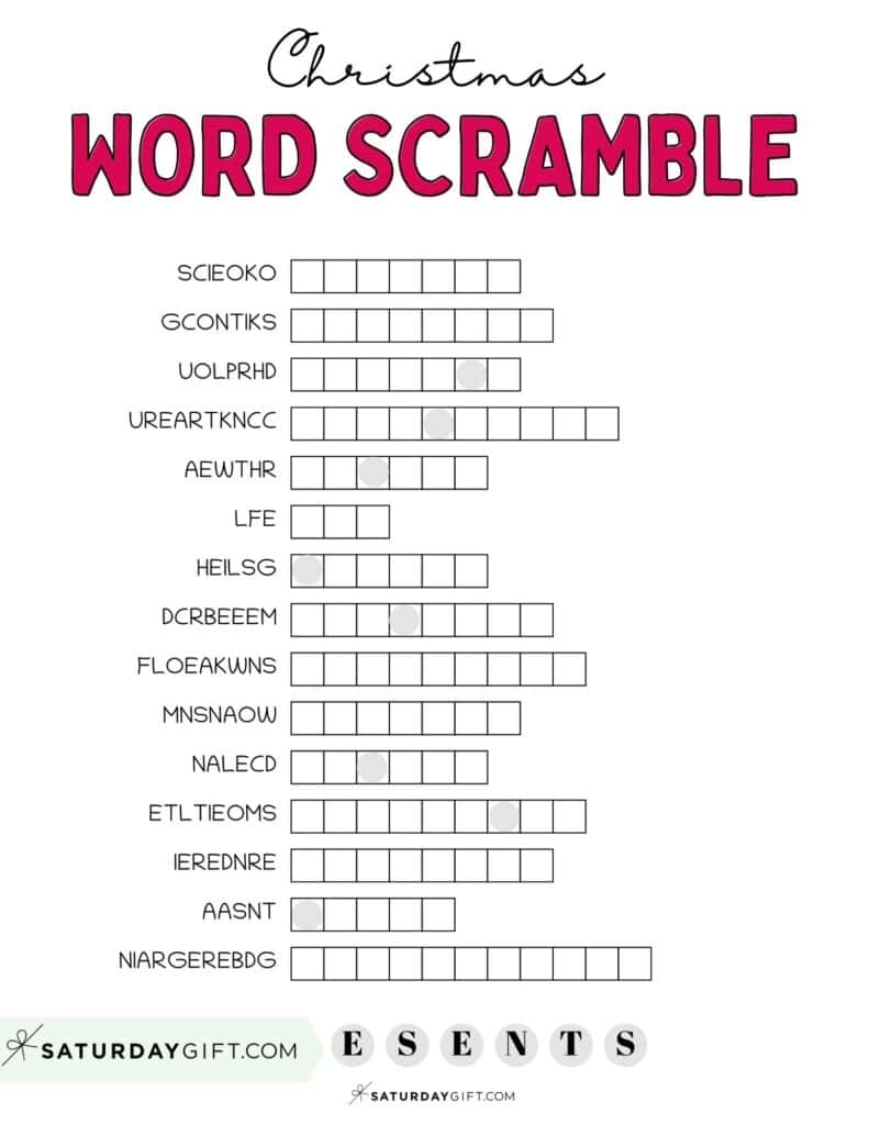 Christmas Word Scramble Cute Free Printable SaturdayGift