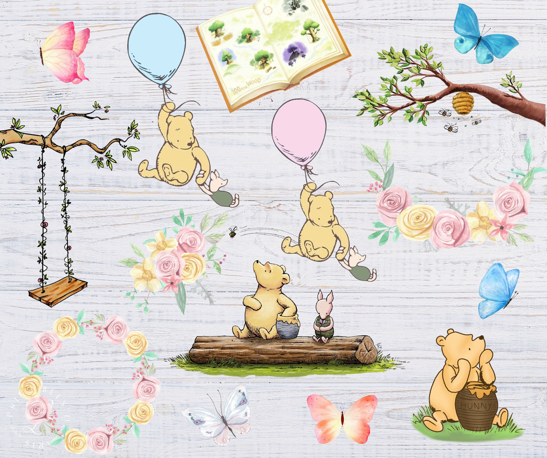 Classic Winnie The Pooh PNG Clipart Winnie The Pooh Sublimation Watercolor Winnie Pooh Watercolor Flowers Winnie The Pooh Baby Shower Etsy