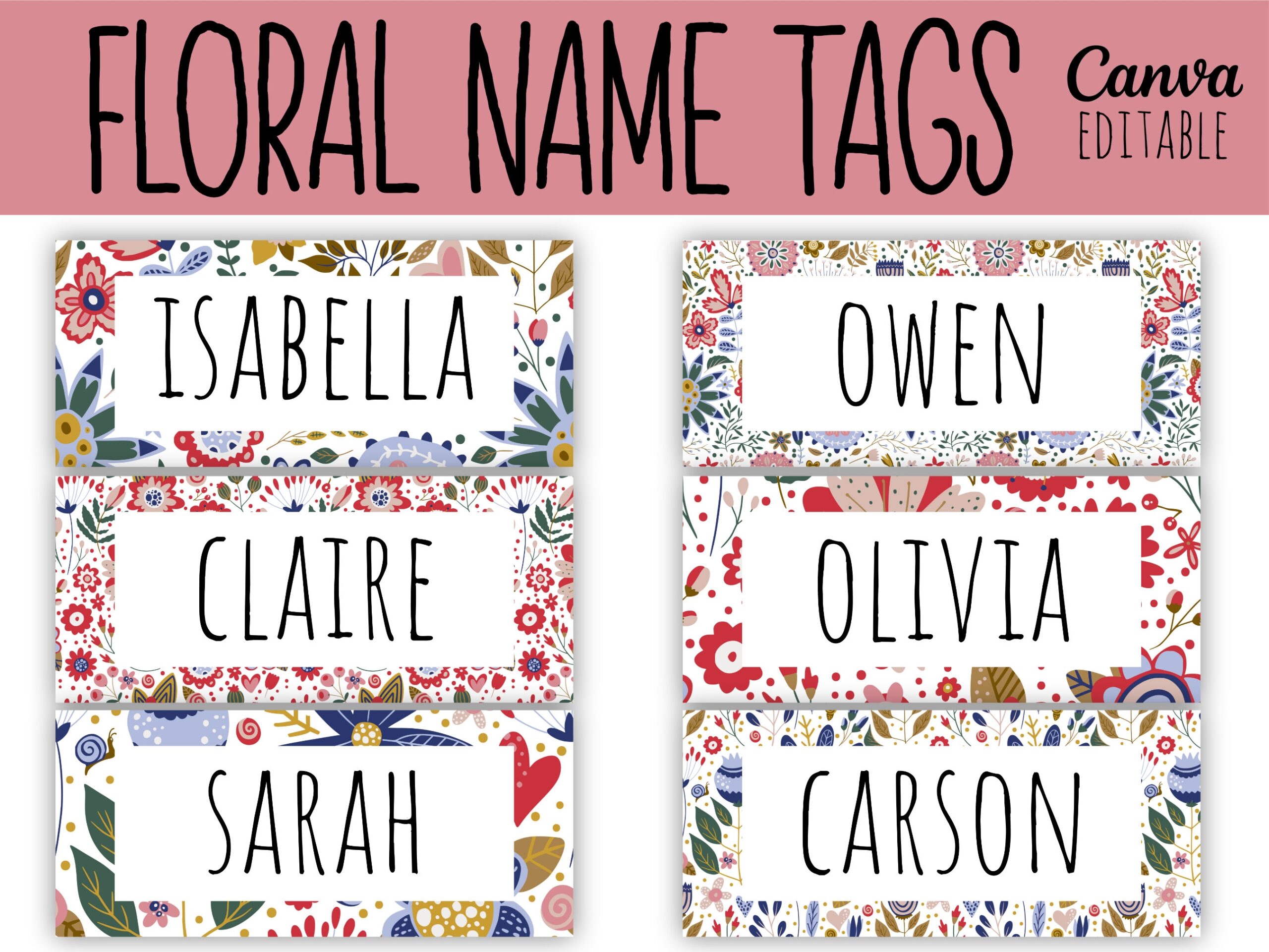 Classroom Name Tags Template Flowers Editable Printable Elementary School Name Tags Back To School Classroom Labels Desk Plates Etsy