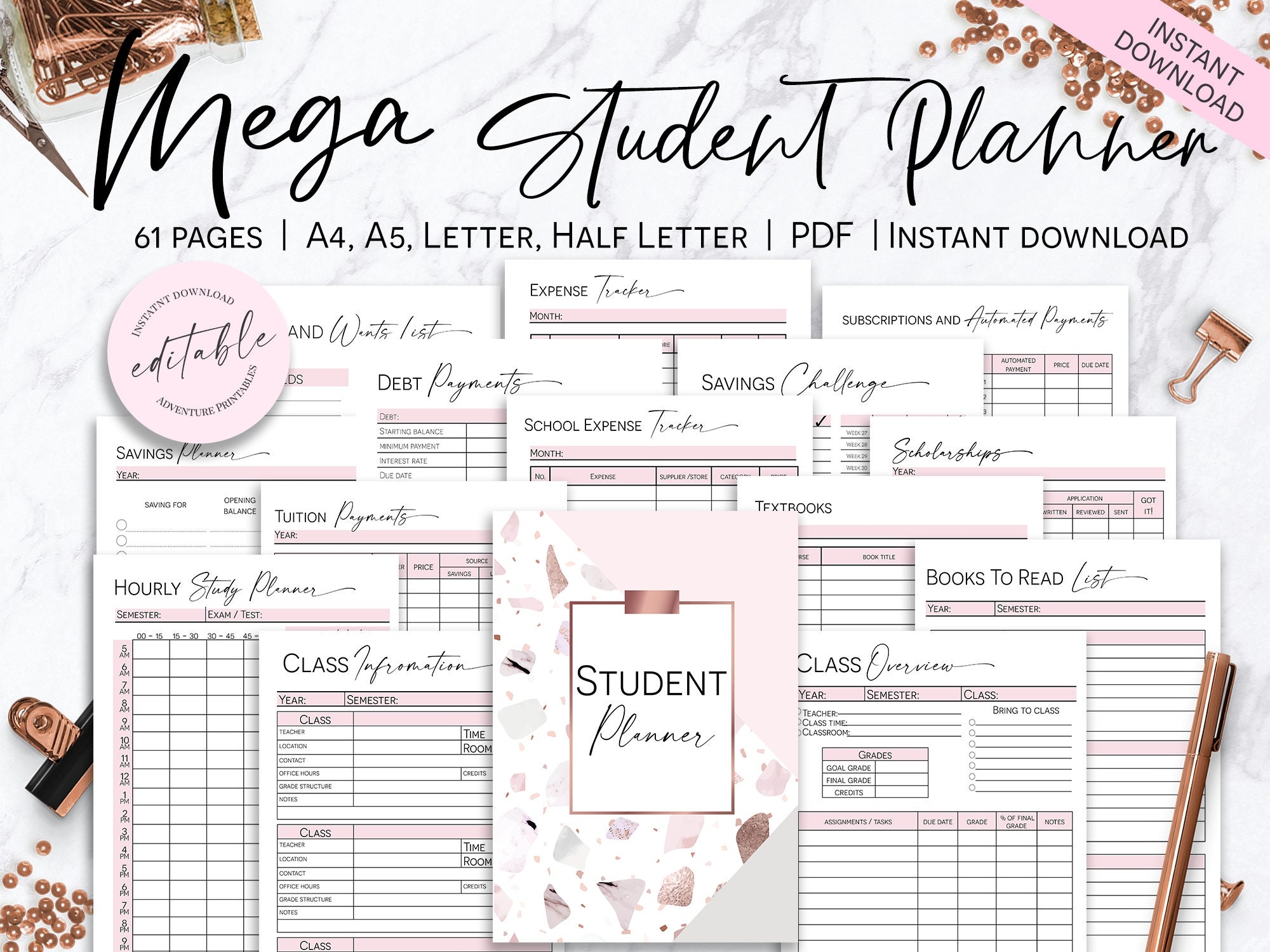 College Student Printable Planner Back To School Planner College Planner Student Survival Kit Academic Planner Etsy Sweden