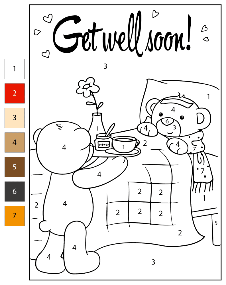 Color By Number Get Well Soon Coloring Page Free Printable