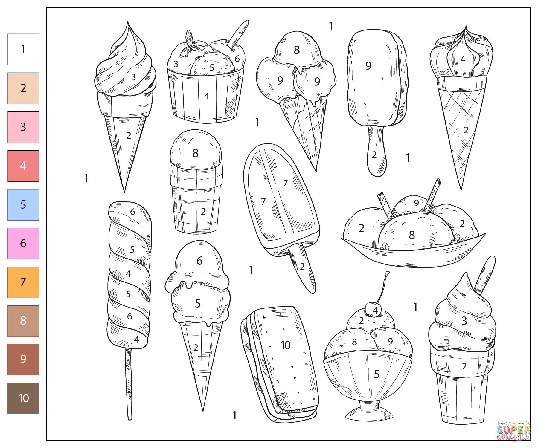 Color By Number Ice Cream Coloring Page Free Printable