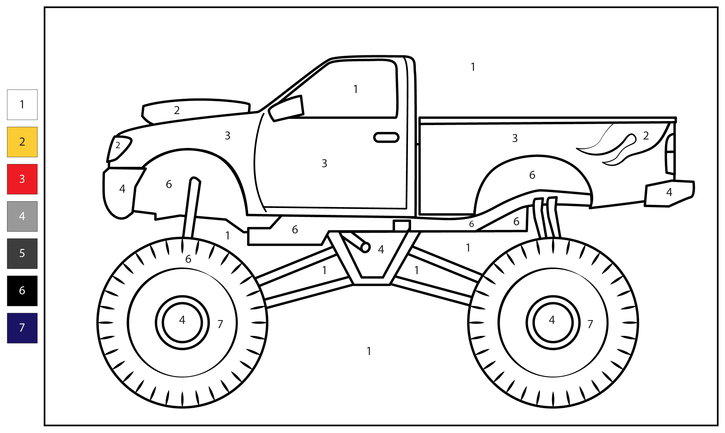 Color By Number Monster Truck Coloring Page Free Printable