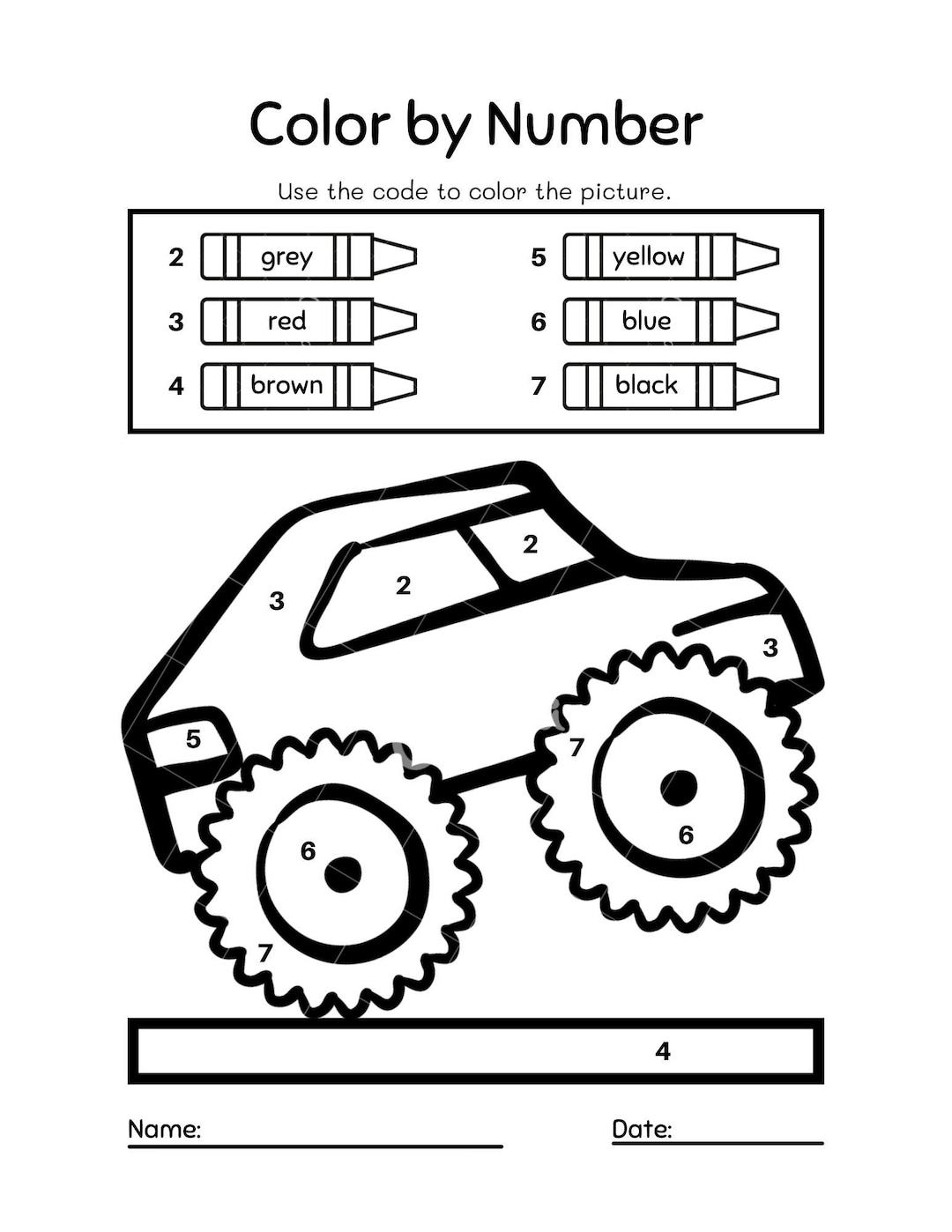 Color By Number Monster Truck Sheets Etsy Israel