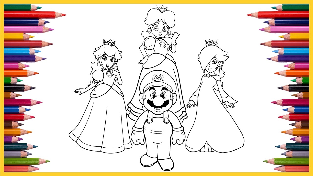 Coloring Mario Princess Peach Daisy Rosalina Super Mario Bros Coloring Book Compilation YouTube