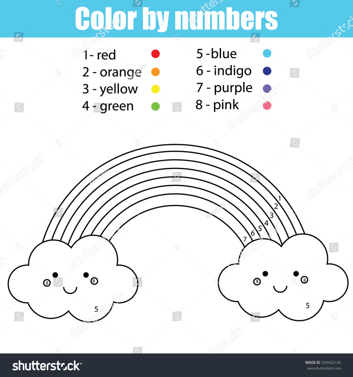 Coloring Page Cute Kawaii Rainbow Color Stock Vector Royalty Free 524422126 Shutterstock