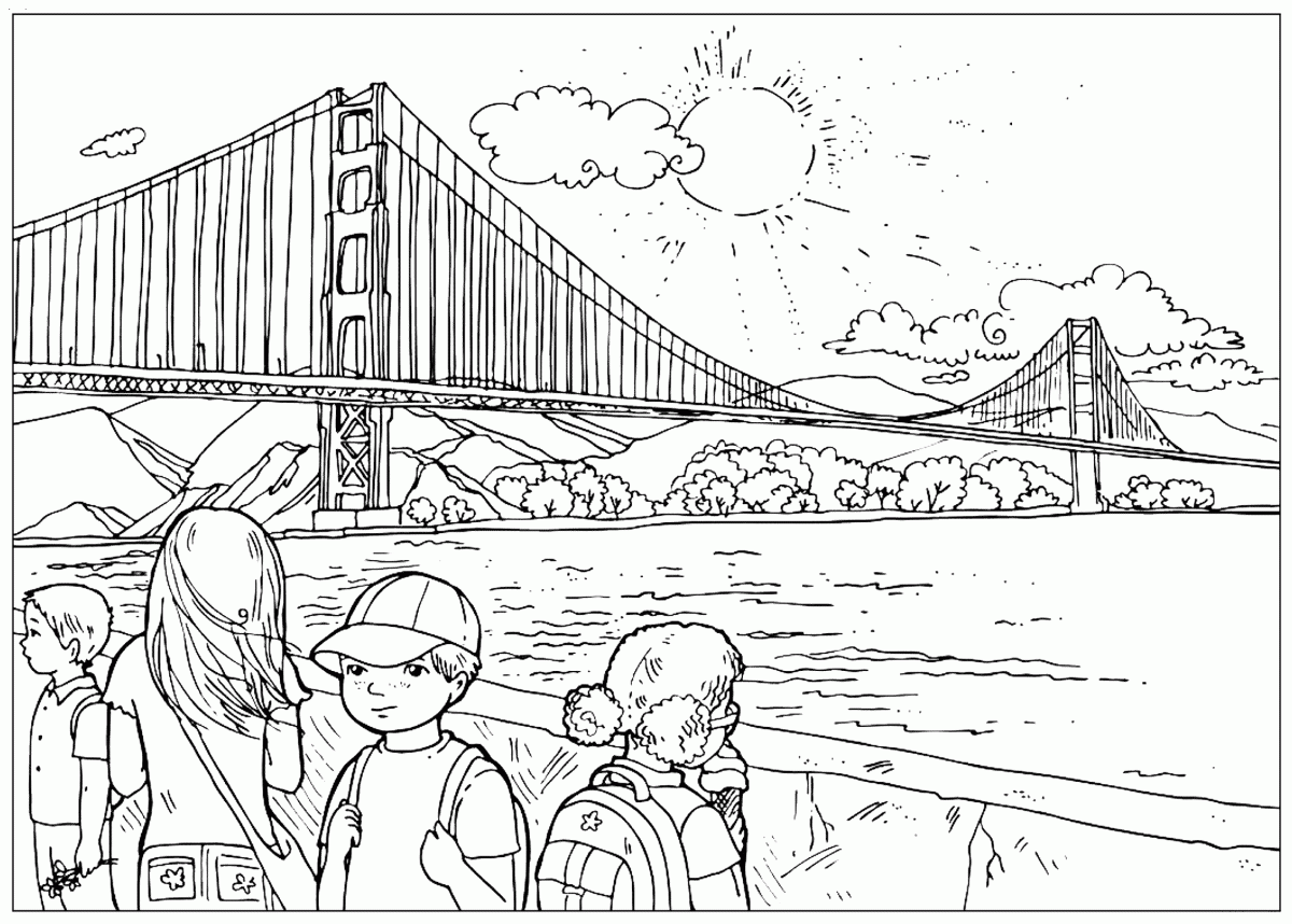 Coloring Page Golden Gate Bridge