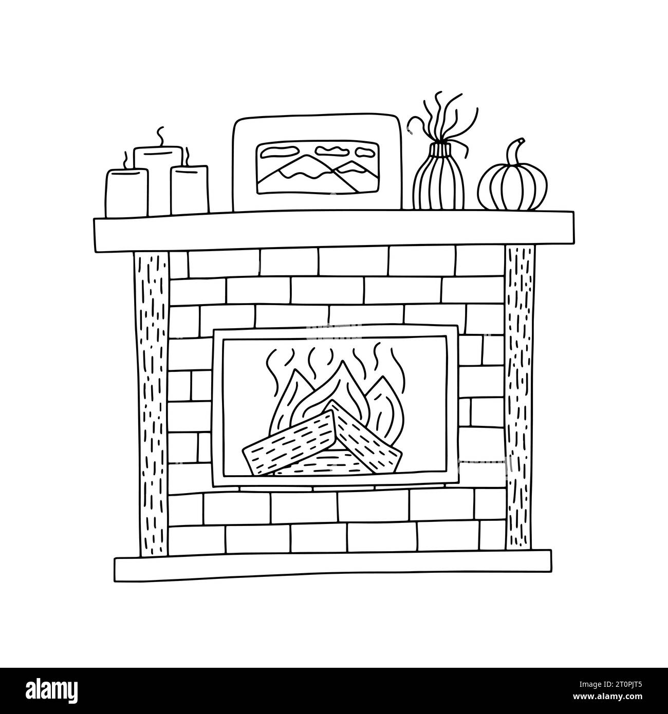 Coloring Page With Cozy Fireplace Stock Vector Image Art Alamy