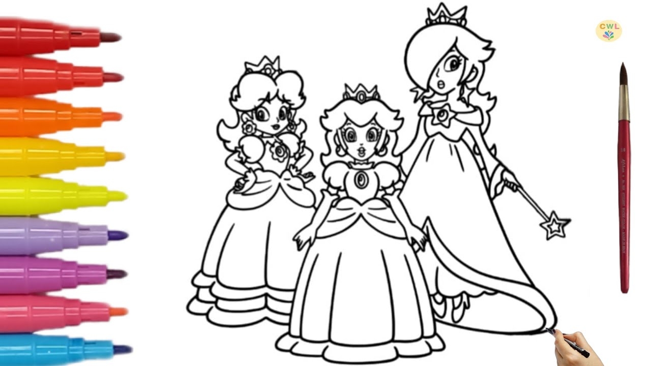 Coloring Princess Peach Daisy And Rosalina Coloring Pages princesspeach Coloring art kids YouTube