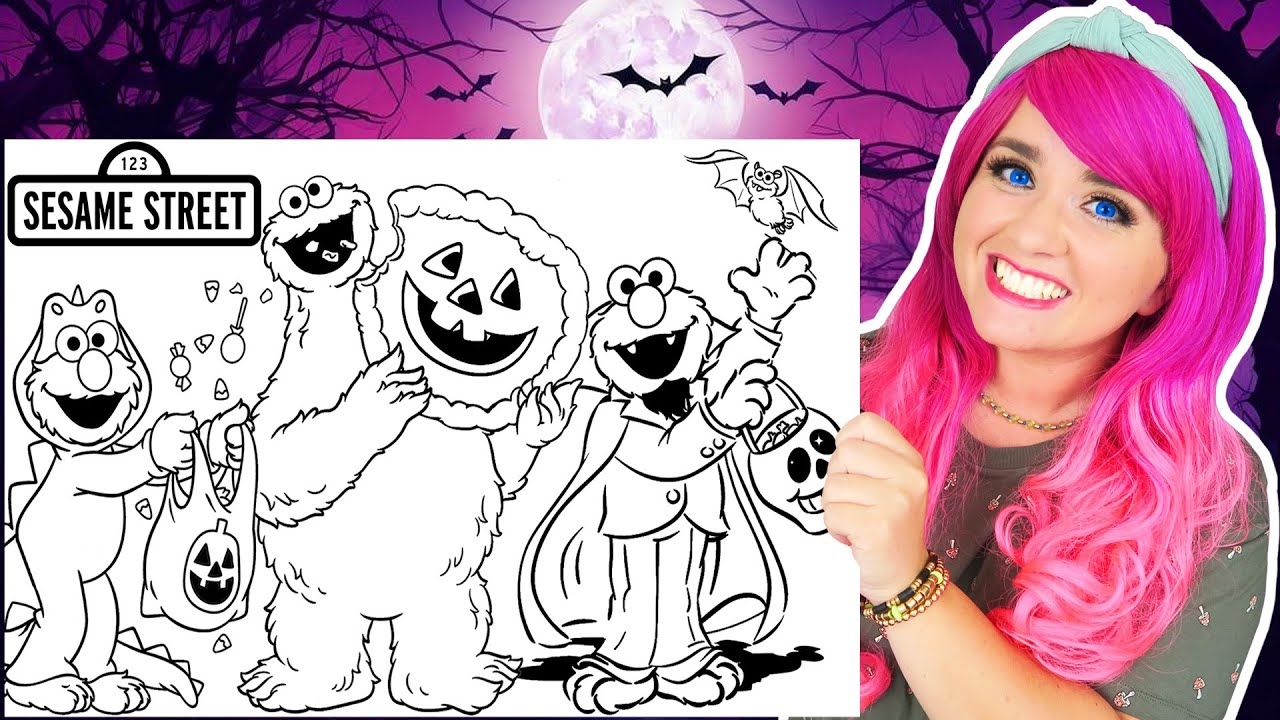 Coloring Sesame Street Halloween Coloring Pages Elmo And Cookie Monster Prismacolor Pencils YouTube