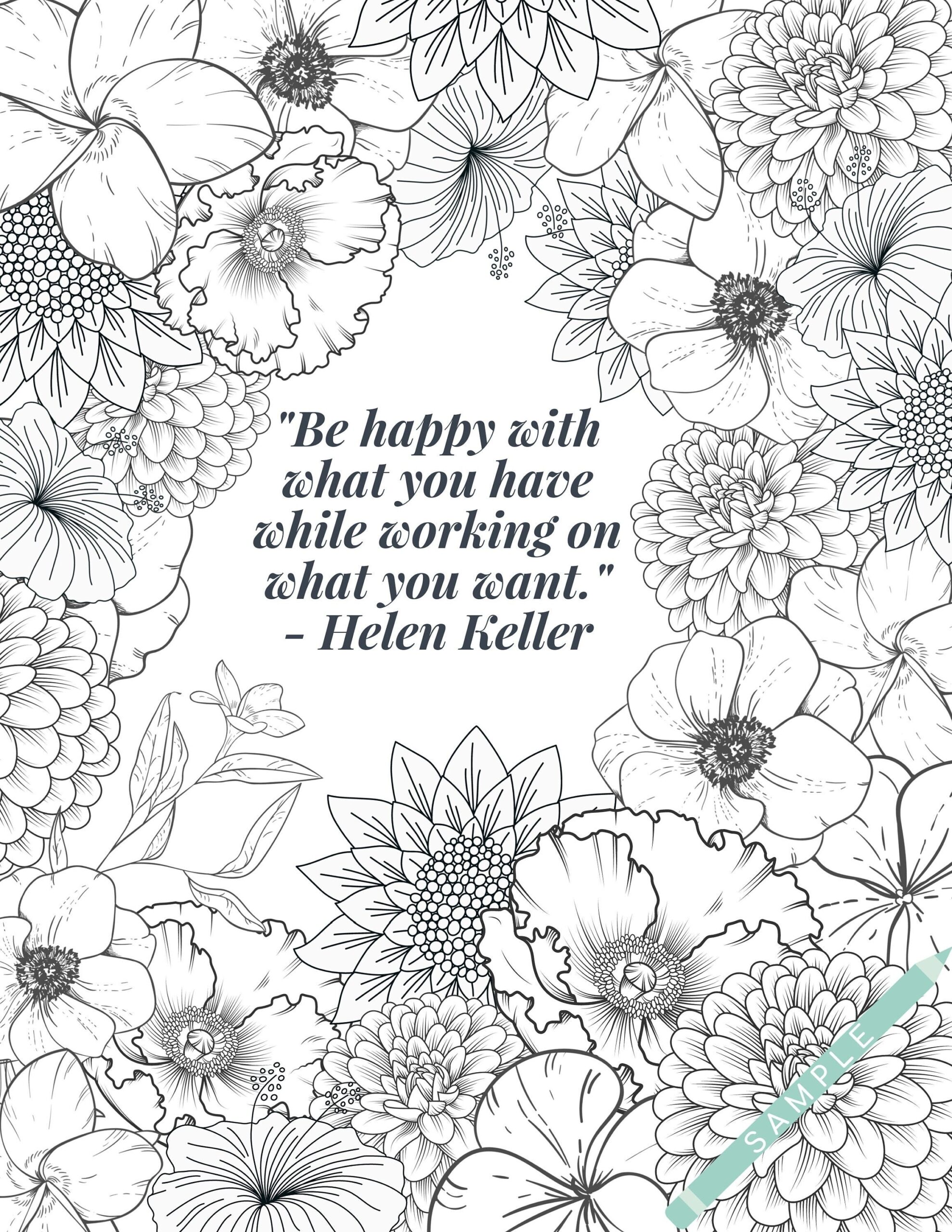 Colouring Page PDF Helen Keller Printable Colouring Page Happiness Mental Health Mindfulness Etsy