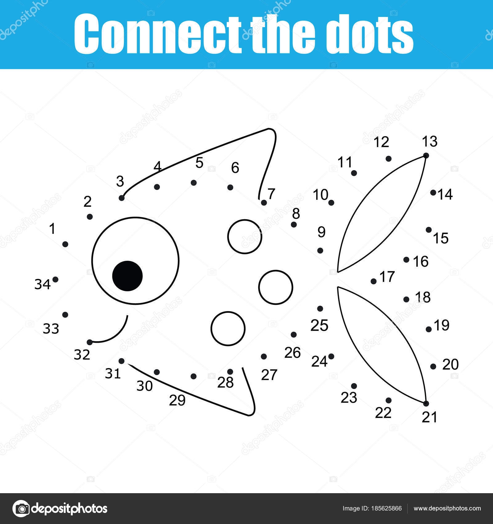 Connect The Dots By Numbers Children Educational Game Printable Worksheet Activity Fish Stock Vector By ksuklein 185625866