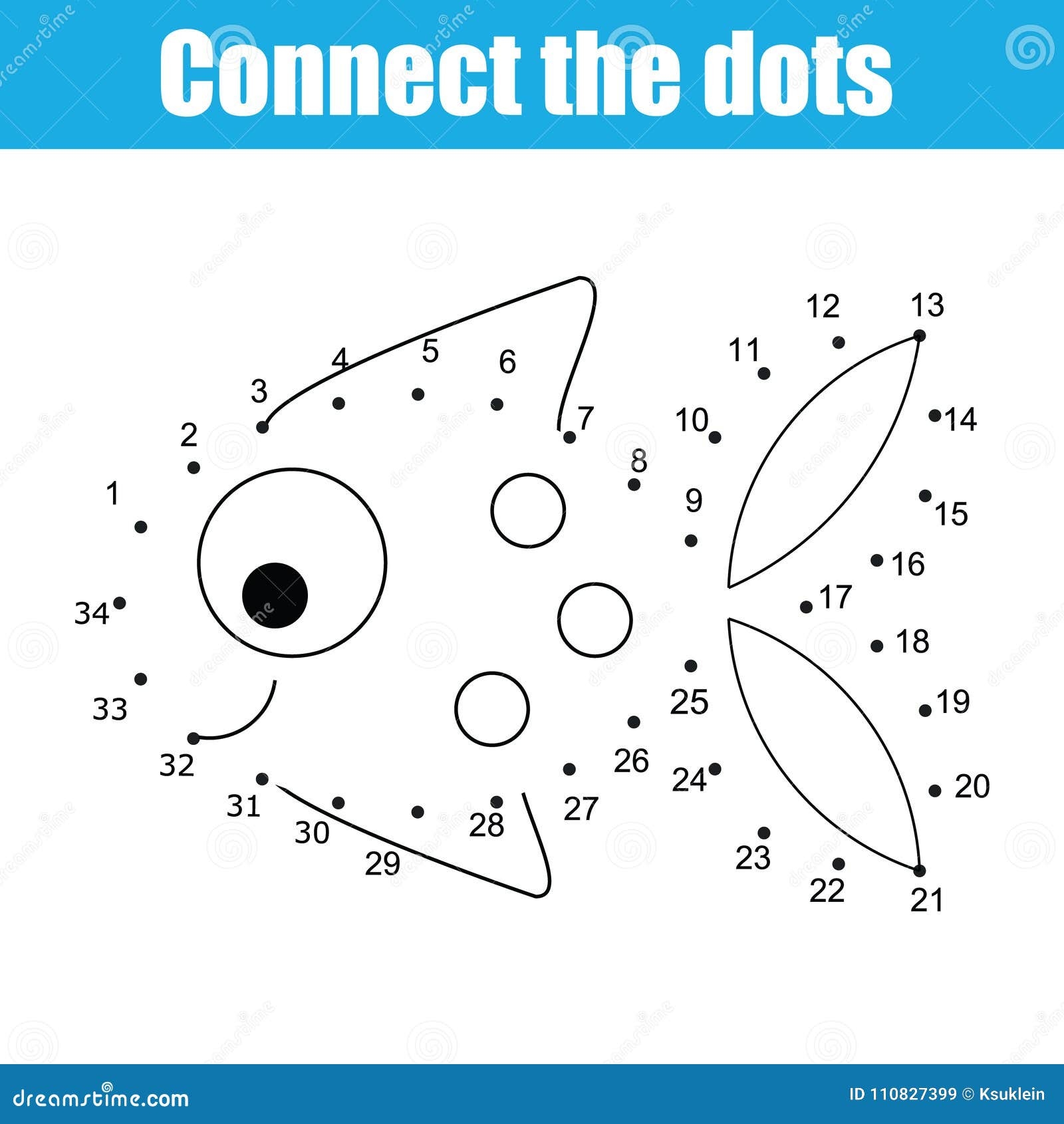 Connect The Dots By Numbers Children Educational Game Printable Worksheet Activity Fish Stock Vector Illustration Of Outline Educational 110827399