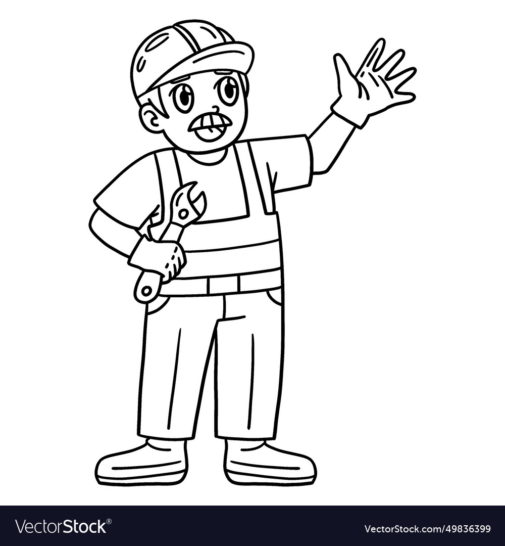 Construction Worker Isolated Coloring Page Royalty Free Vector VectorStock