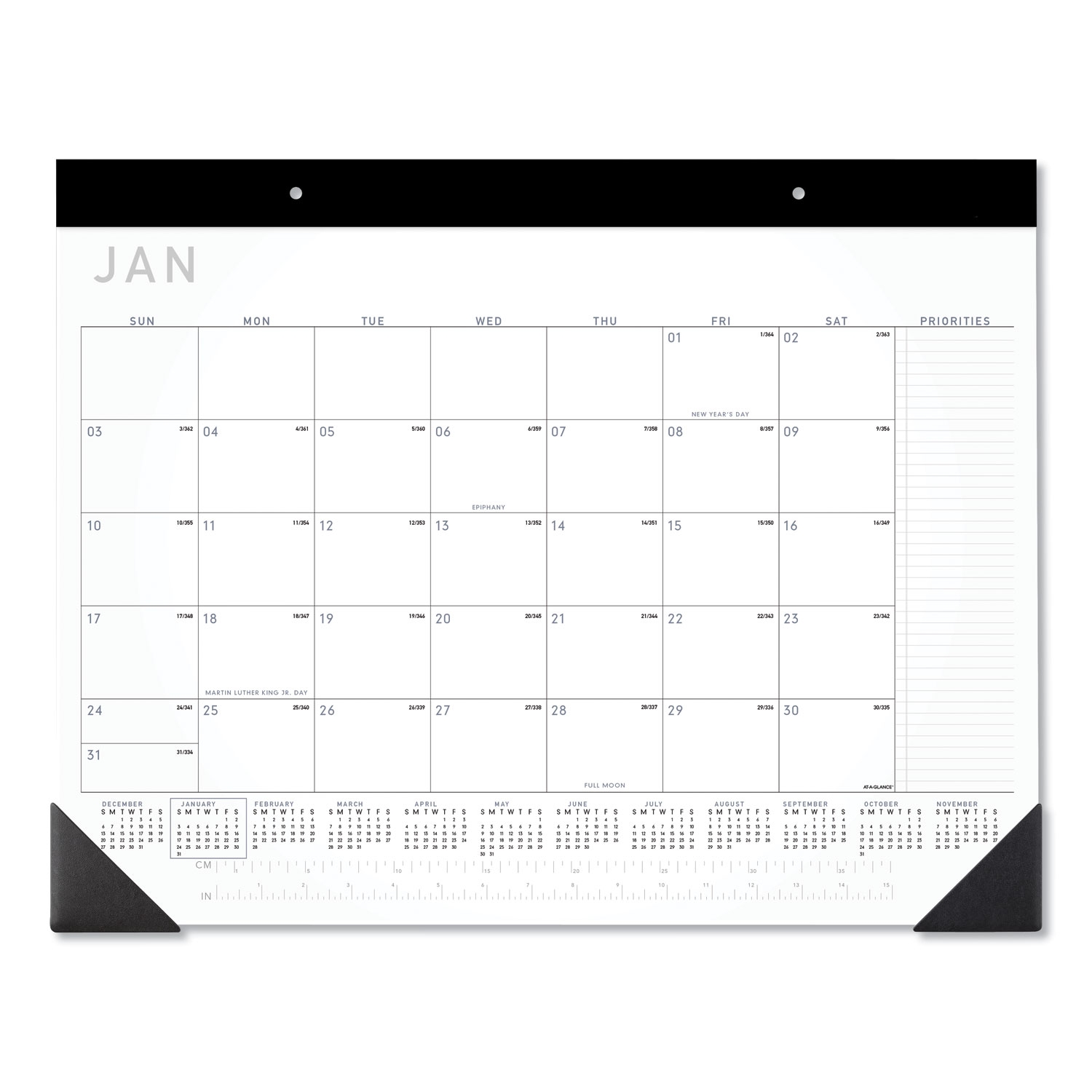 Contemporary Monthly Desk Pad 22 X 17 White Sheets Black Binding Corners 12 Month Jan To Dec 2026 Bluebay Office Inc 