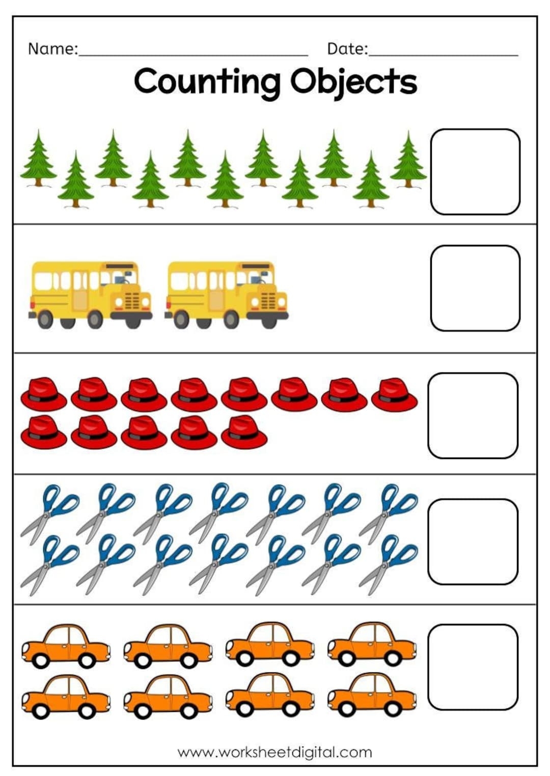 Counting Objects 1 20 Worksheet Homeschool Kindergarten PDF Pattern Etsy