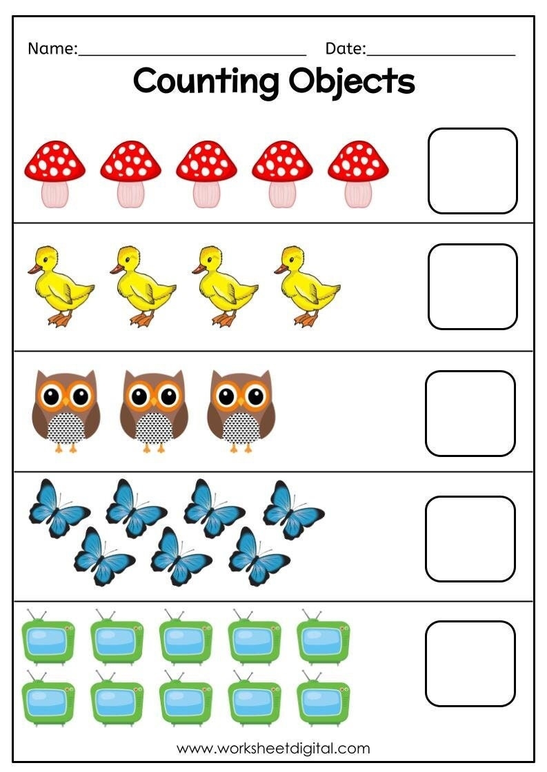 Counting Objects 1 20 Worksheet Homeschool Kindergarten PDF Pattern Etsy