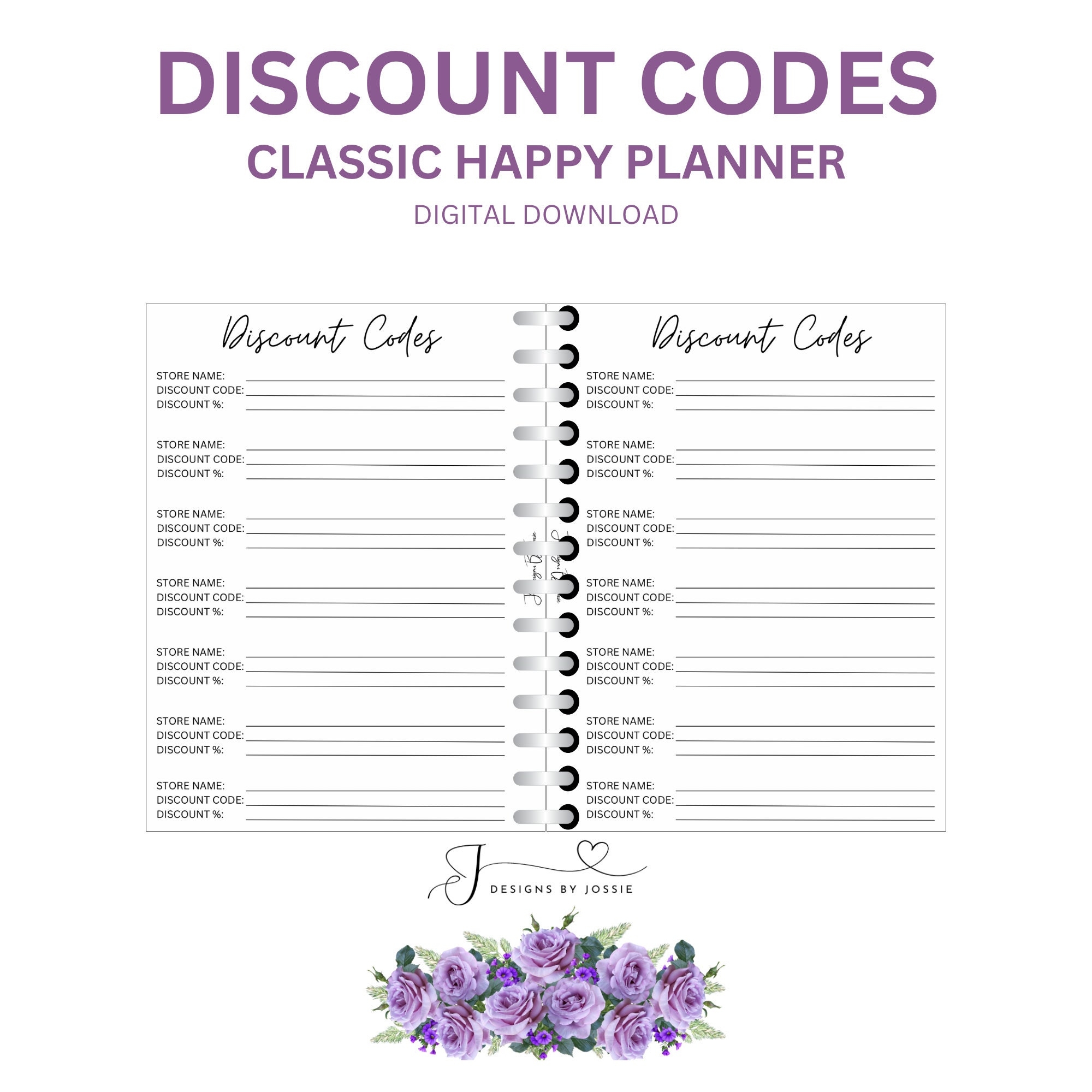 Coupon Code Planner Etsy UK