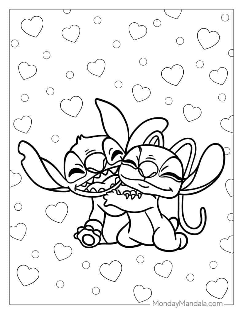 stitch coloring pages valentines day