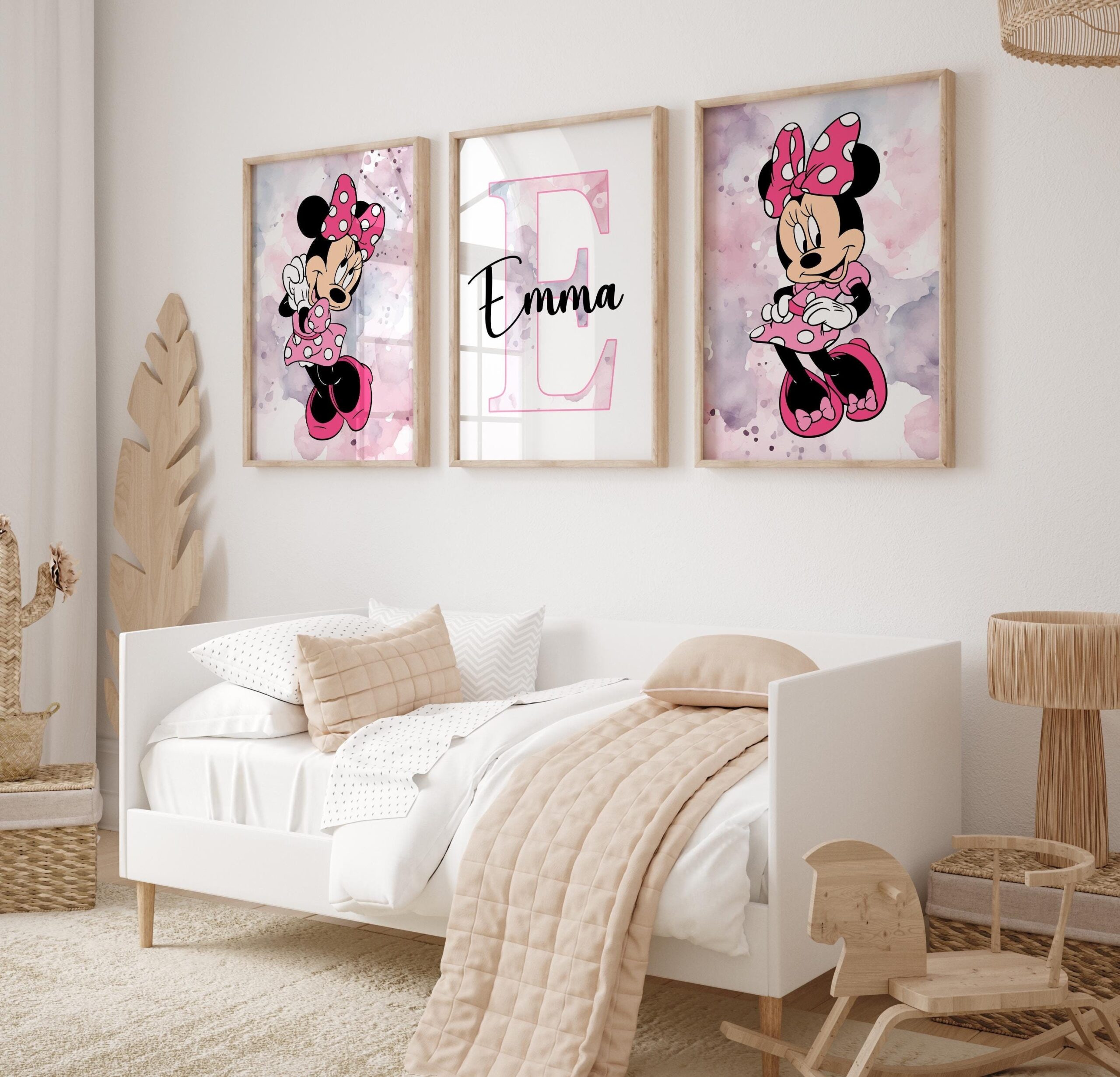 Custom Minnie Mouse Wall Art Set Of 3 Prints Personalized Name Sign Girl Room Decor Printable Custom Name Print Girls Nursery Decor Etsy